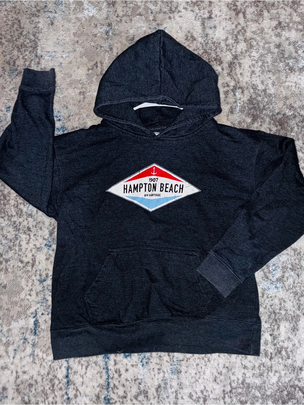 Hampton Beach Pullover Hoodie - Black with Red & Blue Patch